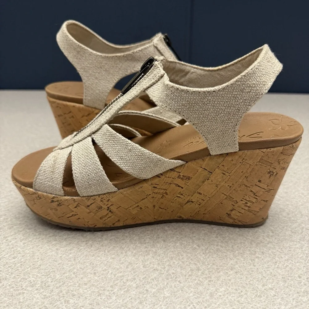 Women's Skechers Cali Brit Natural Platform Wedge Sandals Zip Closure US Sz 6 - Picture 6 of 10